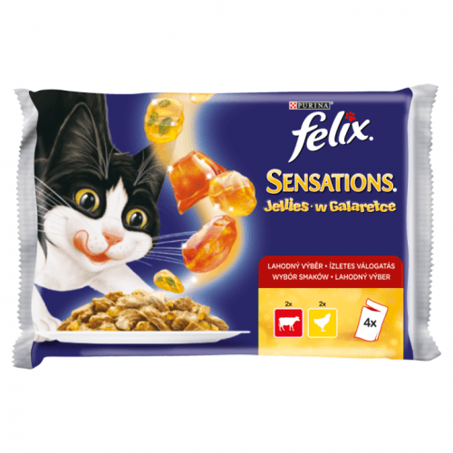 FELIX Sensations kapsička hov. a želé s rajčaty + kuře a želé s mrkví 400g