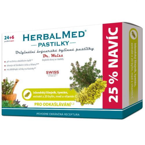 HERBALMED Dr.Weiss pastilky Islandský lišejník, tymián, vitamin C 24+6 pastilek