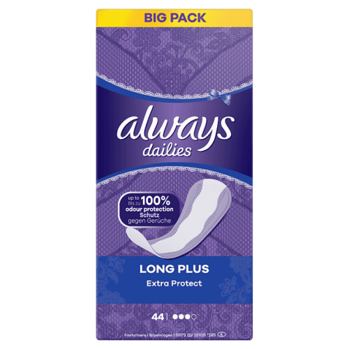 Always Dailies Extra Protect Long Plus s jemnou vůní slipové intimní vložky 44 kusů