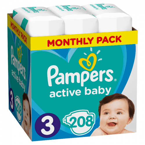 PAMPERS Active Baby Pleny jednorázové 3 (6-10 kg) 208 ks - MĚSÍČNÍ ZÁSOBA