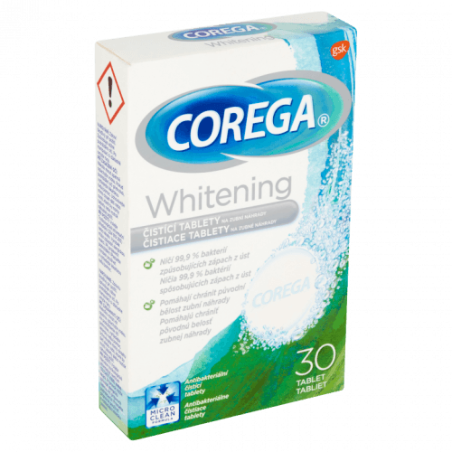 Corega Tabs Dental White čistící tablety na zubní náhrady protézy 30 kusů