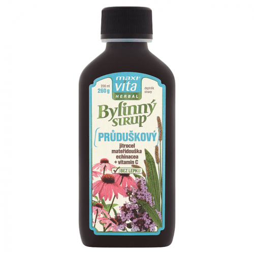 MaxiVita Herbal Bylinný sirup průduškový jitrocel mateřídouška echinacea + vitamin C 200ml