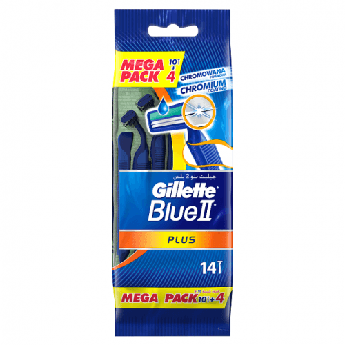 Gillette Blue II Plus Chromium Jednorázové Holicí Strojky – 10+4 ks