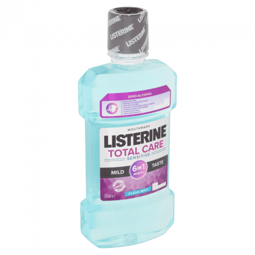 Listerine Total Care Sensitive Teeth Mild Taste Mouthwash 6 in 1 ústní voda bez alkoholu pro citlivé zuby 500 ml