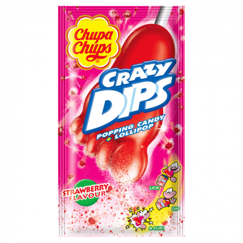 Chupa Chups Crazy Dips Drops s jahodovou příchutí s praskajicím práškem 14g