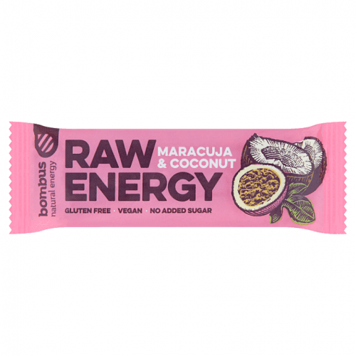 Bombus, tyčinka RAW energy, maracuja&coconut, 50 g