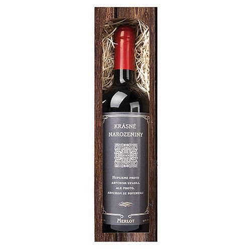 Dárkové červené víno 0,75 l k narozeninám – Merlot