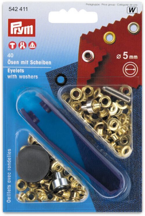 PRYM Eyelets and Washers Brass 5,0 mm Gold