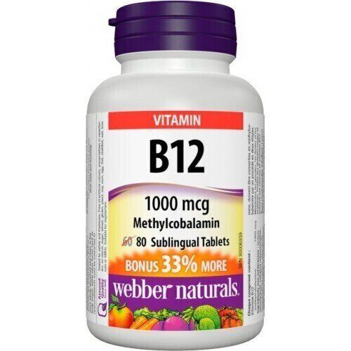 Webber Naturals Vitamin B12 1000 mcg Quick Dissolve Methylcobal. 60 + 20 tablet