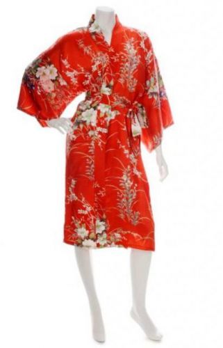 JPa Japonské dámské hedvábné kimono Hana Yukata Red