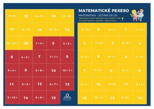 Pexeso: Matematika - Sčítání v oboru do 20 - Staněk Martin, PhDr. Mgr.