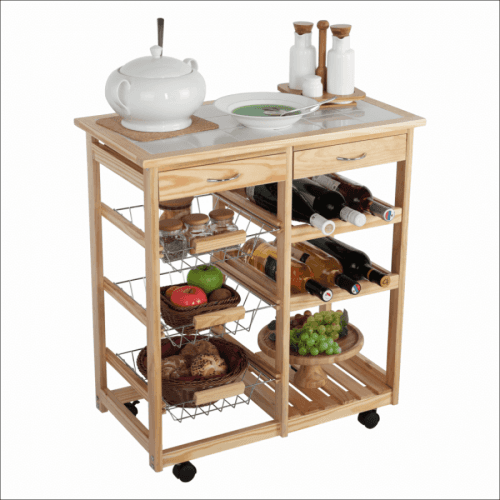 Servírovací vozík CAYMAN dřevo / keramika Tempo Kondela