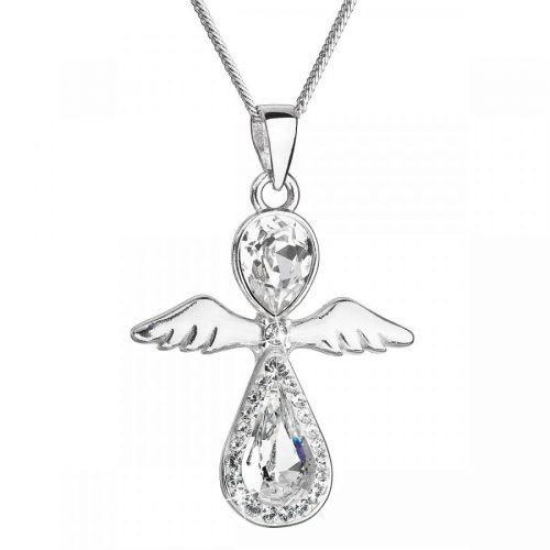 Evolution Group Stříbrný náhrdelník anděl se Swarovski krystaly bílý 32072.1