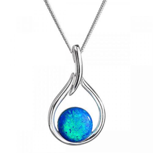 Evolution Group Stříbrný náhrdelník se syntetickým opálem modrá kapka 12045.3