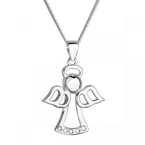 Evolution Group Stříbrný náhrdelník anděl se Swarovski krystaly bílý 32076.1 