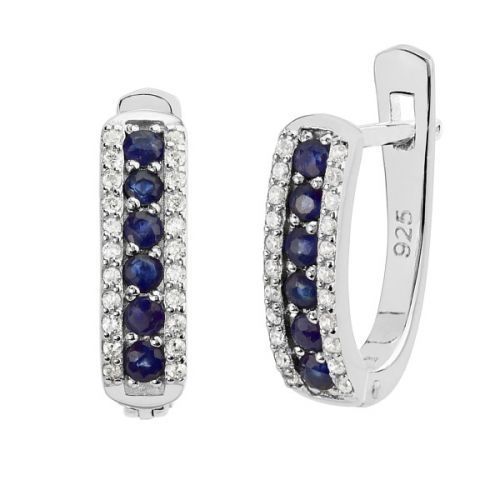 Stříbrné náušnice se syntetickým Safírem - QR12SE