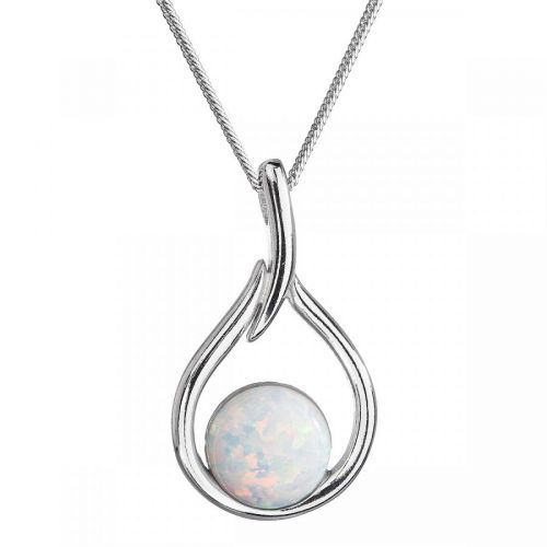 Evolution Group Stříbrný náhrdelník se syntetickým opálem bílá kapka 12045.1
