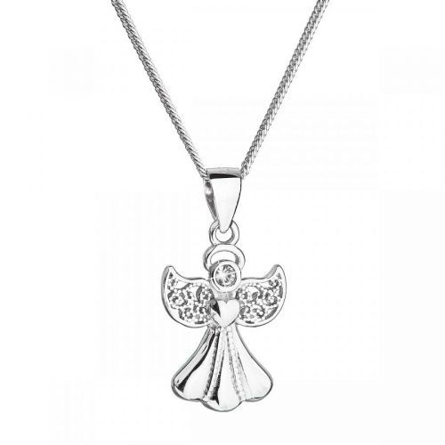 Evolution Group Stříbrný náhrdelník anděl se Swarovski krystaly bílý 32077.1