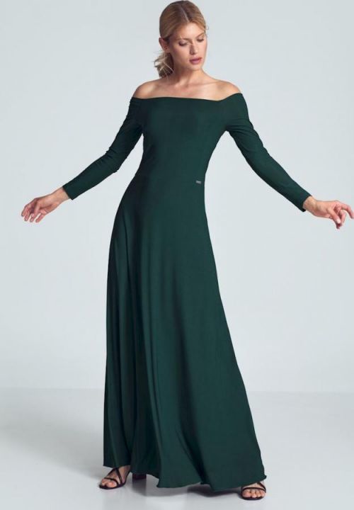 ZELENÉ MAXI ŠATY S ODHALENÝMI RAMENY M707 GREEN Velikost: S