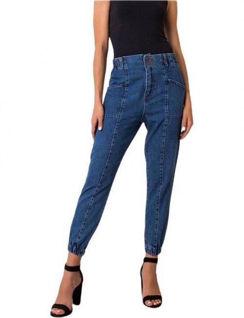 Modré dámské džíny s vysokým pasem