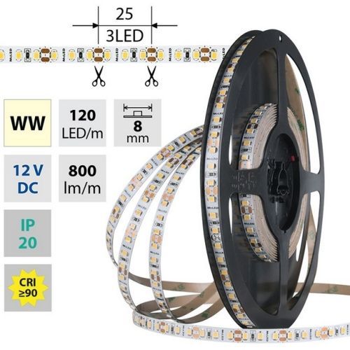 LED pásek McLED 12V teplá bílá CRI90 š=8mm IP20 9,6W/m 120LED/m SMD2835 ML-121.840.60.2