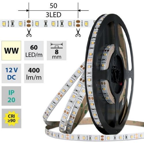 LED pásek McLED 12V teplá bílá CRI90 š=8mm IP20 4,8W/m 60LED/m SMD2835 ML-121.831.60.2