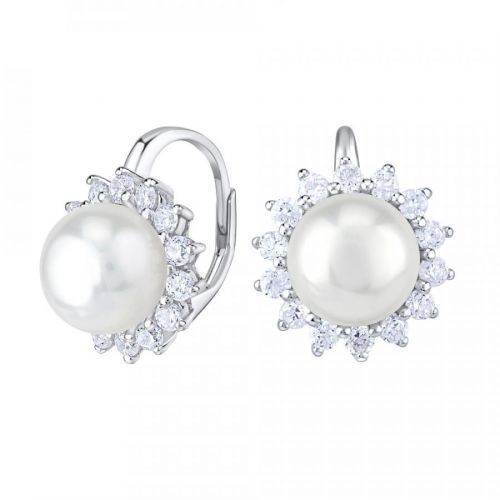 Luxusní stříbrné náušnice s přírodní bílou perlou - LPS0156A