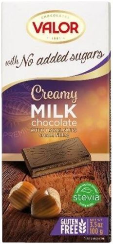 Valor Mléčná čokoláda mléčná plněná krémem 35%, bez přídavku cukru 100g