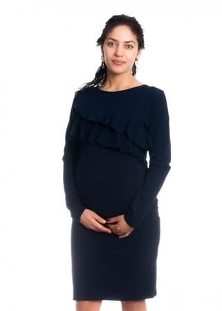 Be MaaMaa Těhotenské/kojící šaty s volánkem, dlouhý rukáv - granátové XS (32-34)