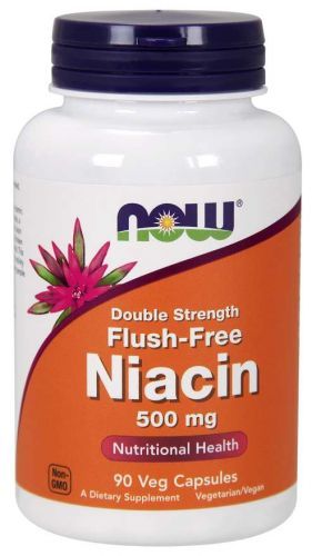 NOW® Foods NOW Niacin, Bez vedlejšího účinku zčervenání, 500 mg (Double Strength), 90 rostlinných kapslí