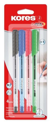 Kores Kuličkové pero K1 Pen Super Slide 1 mm - sada 4 barev (modrá, černá, červe