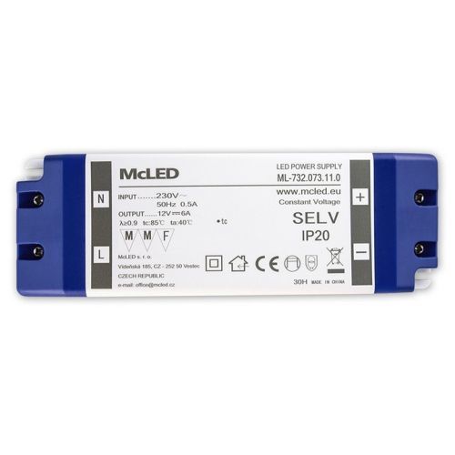 Nábytkový LED napájecí zdroj McLED 12VDC 72W 6A ML-732.073.11.0