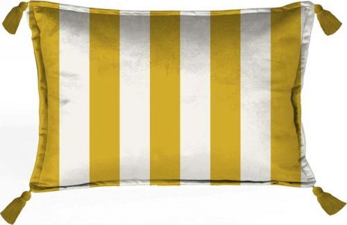 Bílý sametový polštář s pruhy ve zlaté barvě Velvet Atelier Borlas, 50 x 35 cm