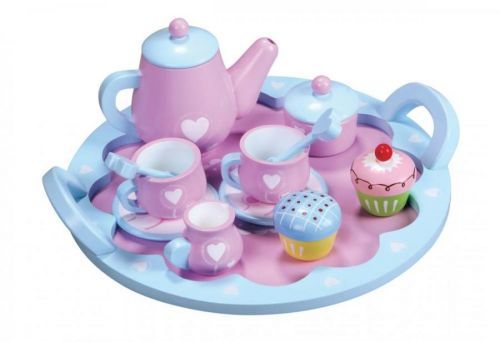 Ourbaby kuchyňka Wooden tea set 31392-0 modrá růžová