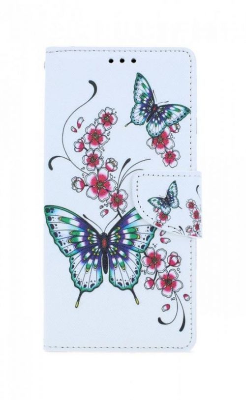 Pouzdro TopQ iPhone SE 2020 knížkové Motýlci s květinou 54694