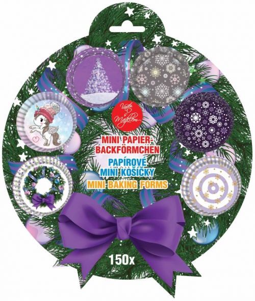 Papírové mini košíčky na pralinky vánoční fialové 150ks - Alvarak