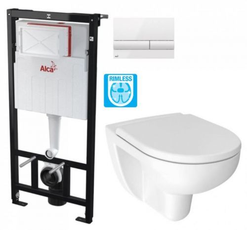 ALCAPLAST Sádromodul předstěnový instalační systém s bílým tlačítkem M1710 + WC JIKA LYRA PLUS RIMLESS + SEDÁTKO DURAPLAST AM101/1120 M1710 LY1