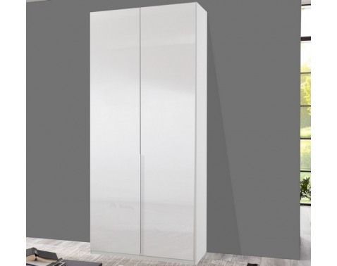 Šatní skříň New York D, 90 cm, bílá/bílý lesk