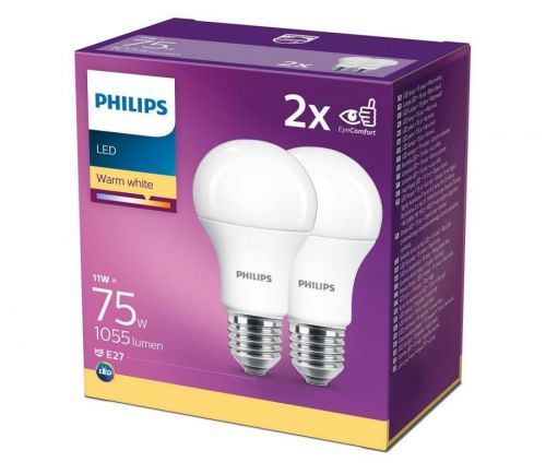 Philips SADA 2x LED Žárovka Philips A60 E27/11W/230V 2700K