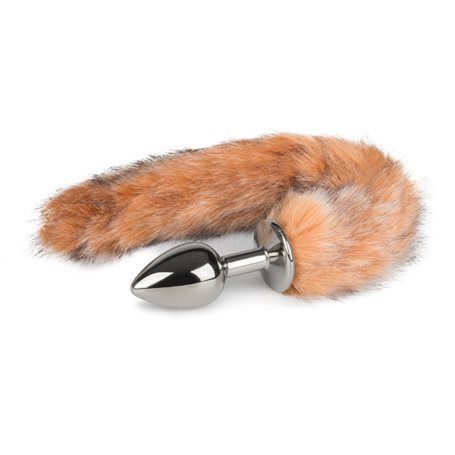 Anální kolík FOX TAIL PLUG SMALL silver s hnědým ohonem EasyToys