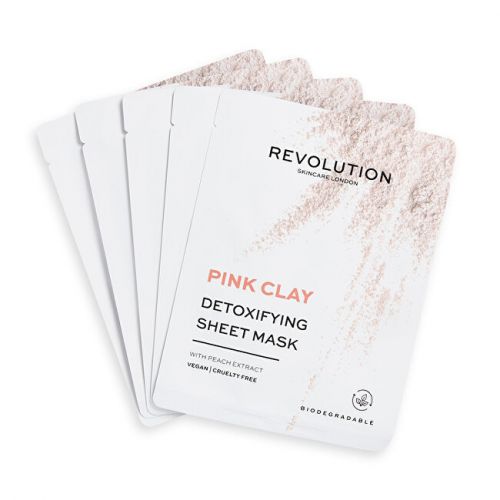 Revolution Skincare Sada pleťových masek s růžovým jílem Biodegradable (Detoxifying Pink Clay Sheet Mask)