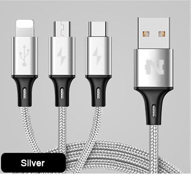 Kabel 3v1 - Stříbrný (Micro USB, USB C, iPhone)