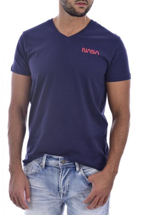 Originální NASA tričko V NECK BASIC WORM - Navy Barva: Modrá, Velikost: S