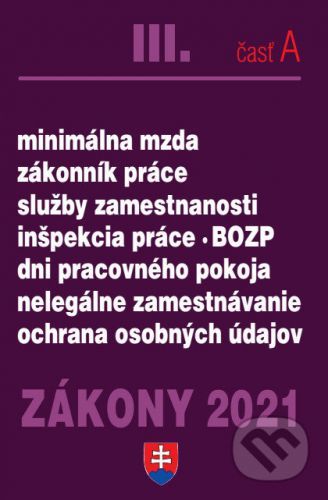 Zákony 2021 III/A - Pracovnoprávne vzťahy a BOZP, Minimálna mzda - Poradca s.r.o.