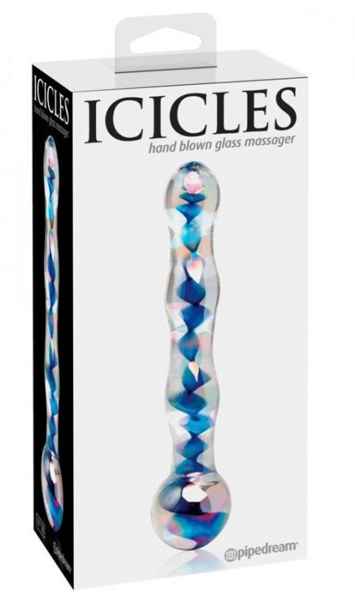 Icicles No. 08 - wavy, double-ended, glass dildo (transparent-blue)