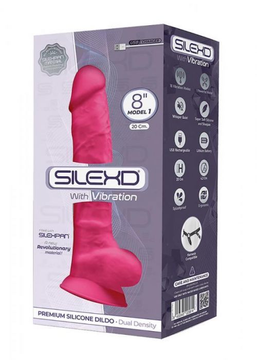 Silexd 8 - adjustable, adhesive sole, testicle dildo - 20cm (pink)