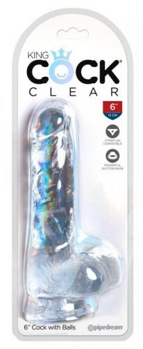 King Cock Clear 6 - adhesive sole, testicle small dildo (15cm)