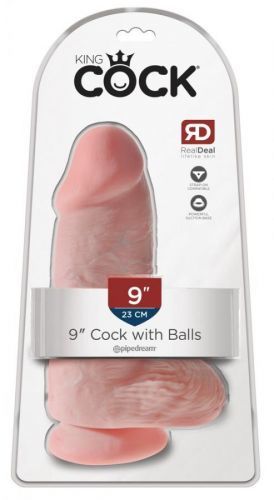 King Cock 9 - adhesive sole, testicle dildo (23cm) - dark natural