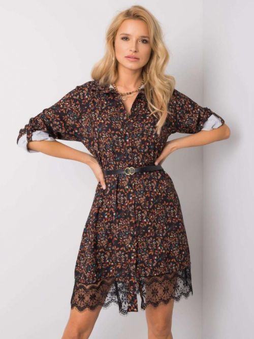 ČERNÉ DÁMSKÉ ŠATY S KVĚTINAMI DHJ-SK-12398.01P-BLACK Velikost: univerzální