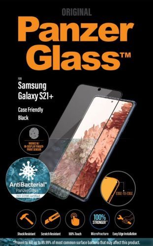 Antibakteriální ochranné sklo displeje PanzerGlass Case Friendly pro Samsung Galaxy S21+, černá